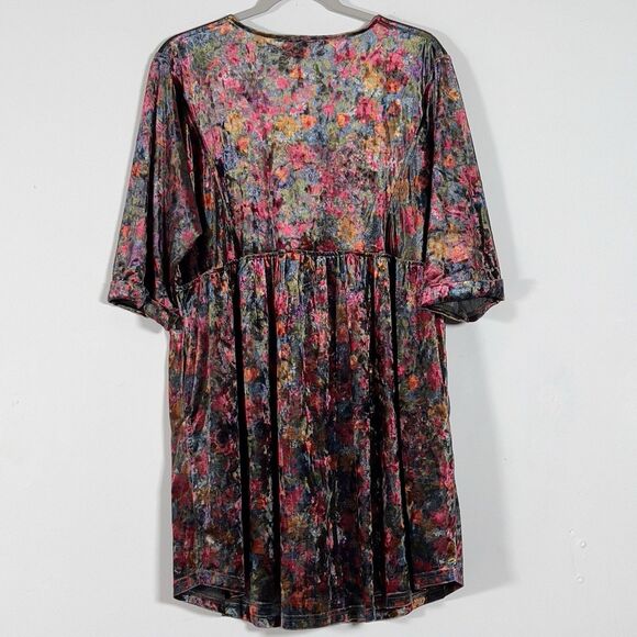 Natural Life Stella Velvet Babydoll Mini Dress Womens Sz L Floral V-Neck Boho - Picture 7 of 14